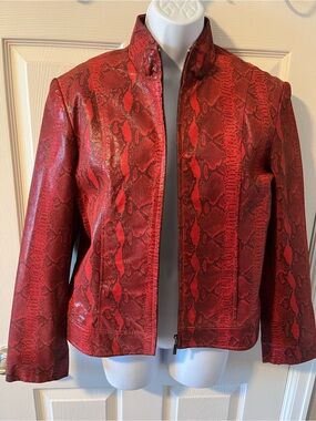 Adler Red Snake-Print Genuine Leather Jacket